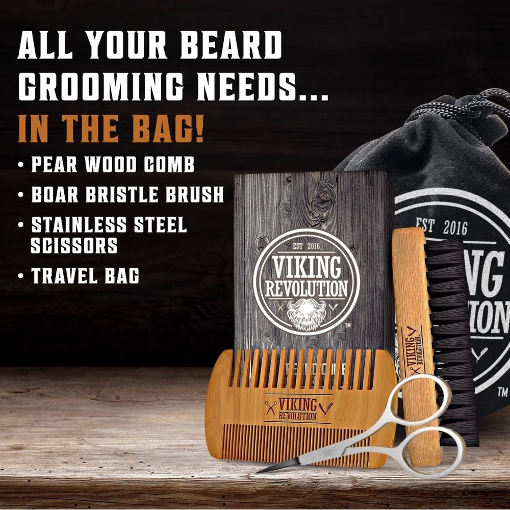 2 Pack NIB Beard Comb & Brush Set w/ Travel Pouch - Picture 2 of 4